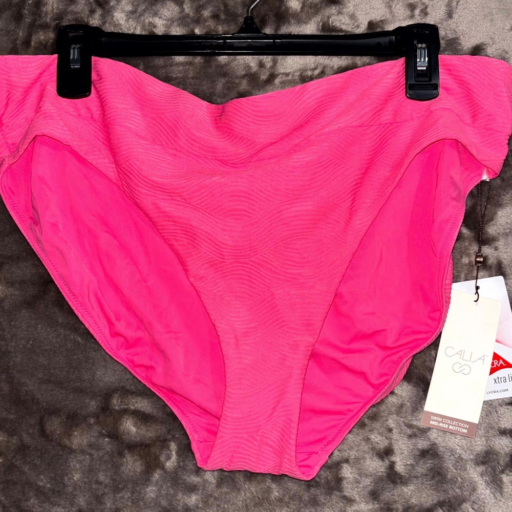 Calia Lycra Xtra Life Wide Banded High Leg Swim Bottom Womens XL Pink Heat Waves